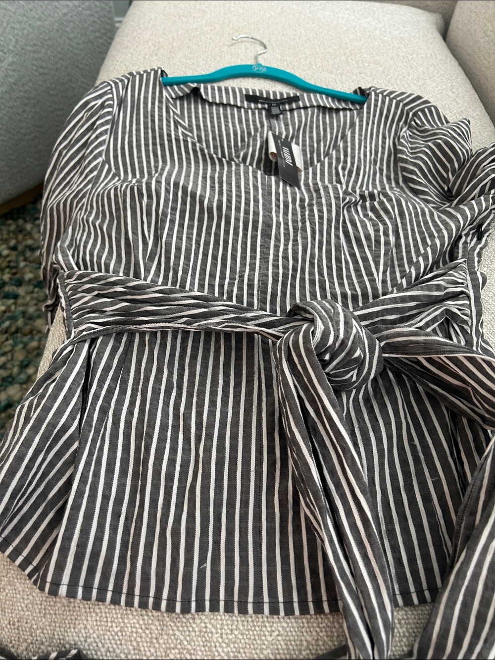 WHBM Striped Tie-Waist Women’s Top — Black & White
